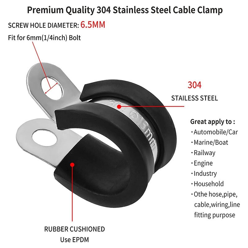 New 22 Pcs 3/8 Inch/10Mm Stainless Steel Cable Clamp, Rubber Cushioned Insulated Clamp, Metal Clamp, Tube Holder