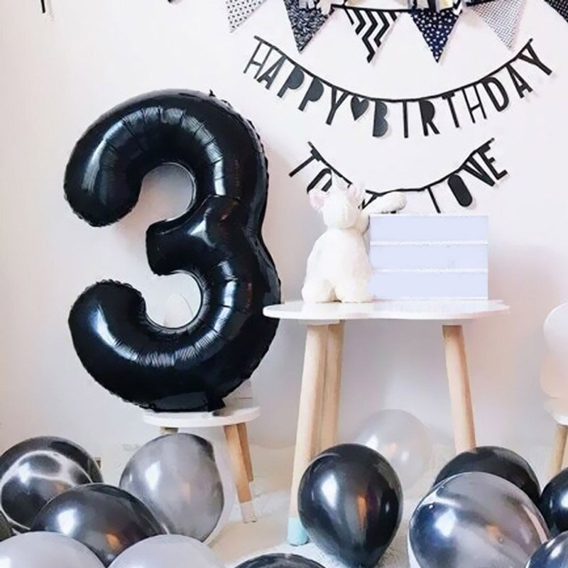 Globos de ágata negra para decoración de fiestas de cumpleaños, pancarta con número y letras de papel de aluminio, 2 piezas, 40 pulgadas, 18, 25, 30, 40, 70