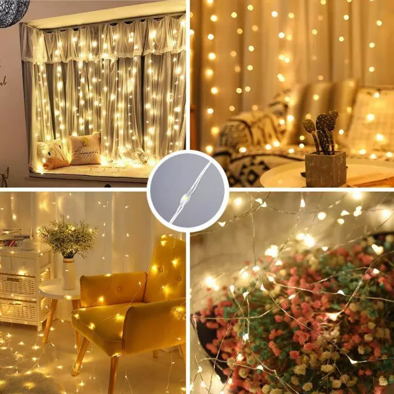 6M Led Garland Curtain Light 8 Modes Battery Box Remote Control Fairy Tale Light String Wedding Christmas Home Decoration Light