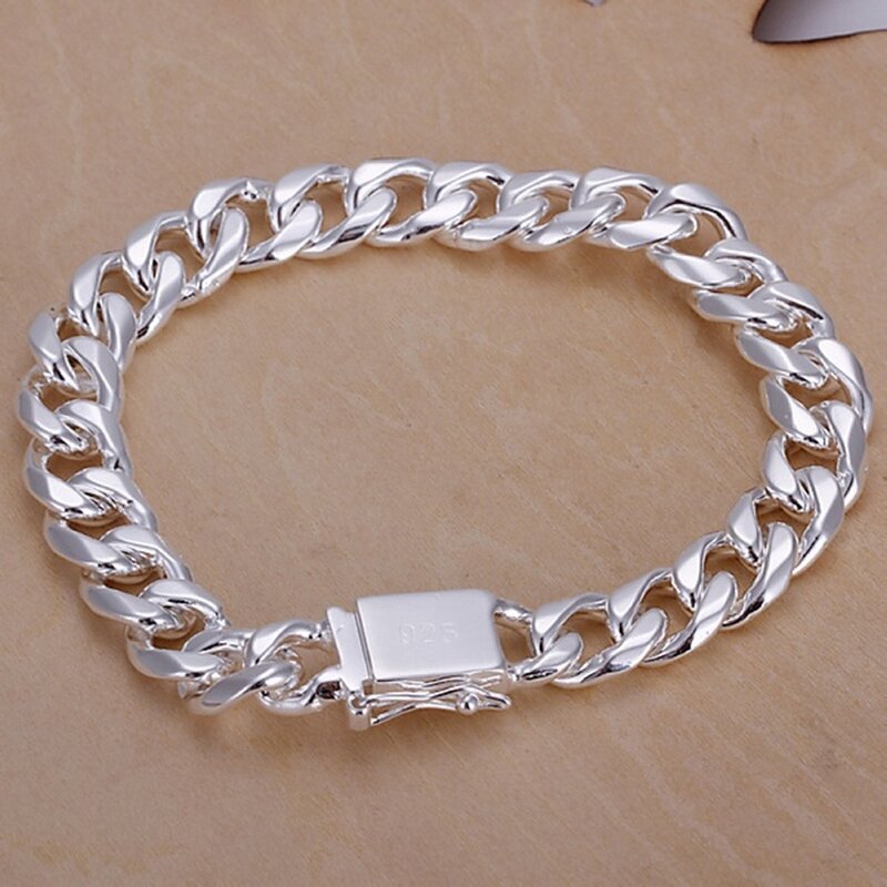 925 Stamp silver Bracelets  Noble design popular fashion Jewelry High quality 10MM solid 8inch 20cm chain women mens  wedding