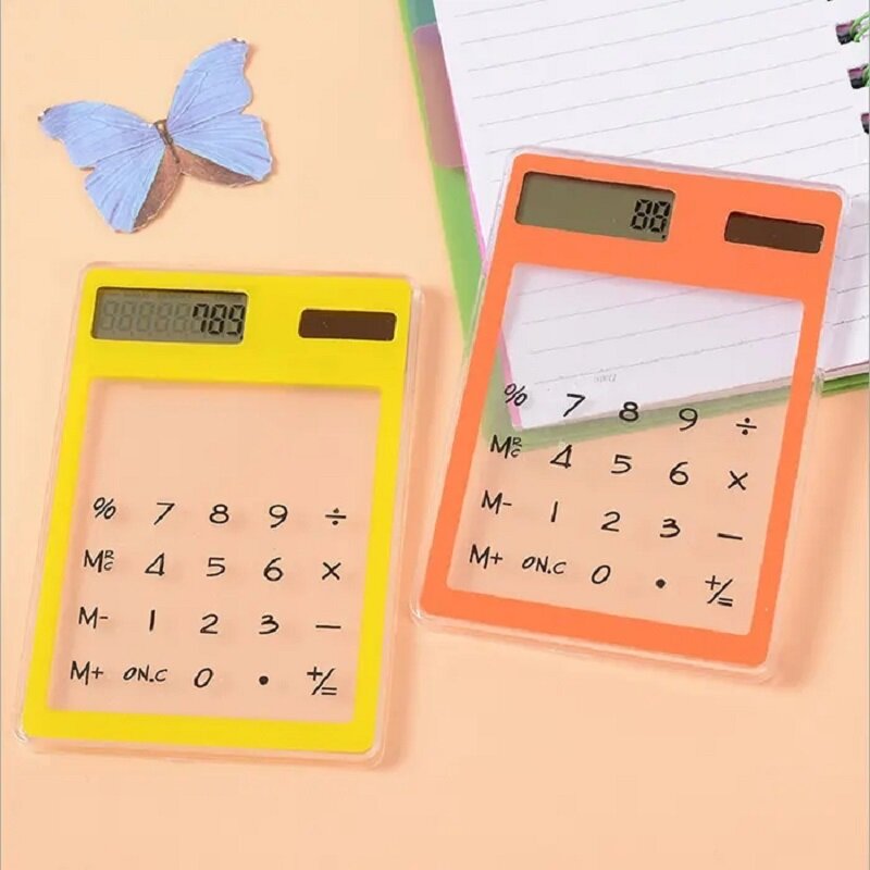 Mini calcolatrice trasparente con dispositivo Touchpad elettrico a energia solare di colore trasparente per bambini della scuola degli studenti dell'ufficio età 7-12 regalo