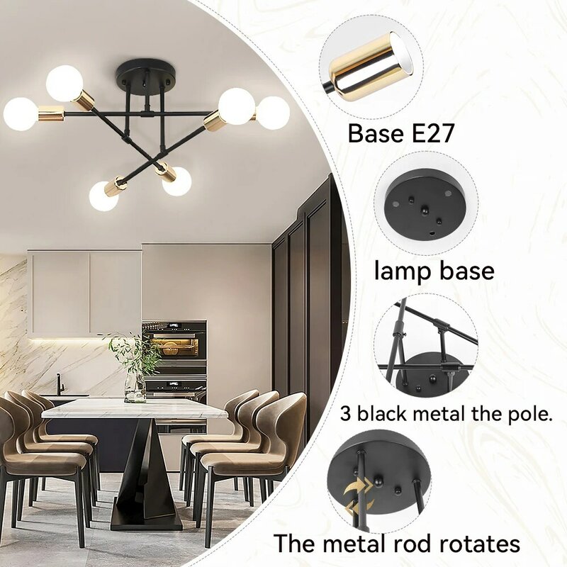 Plafonnier LED Sputnik Suspendu au Design Luxueux, Éclairage d'Nik, Luminaire Décoratif de Plafond, Idéal pour une Salle à Manger