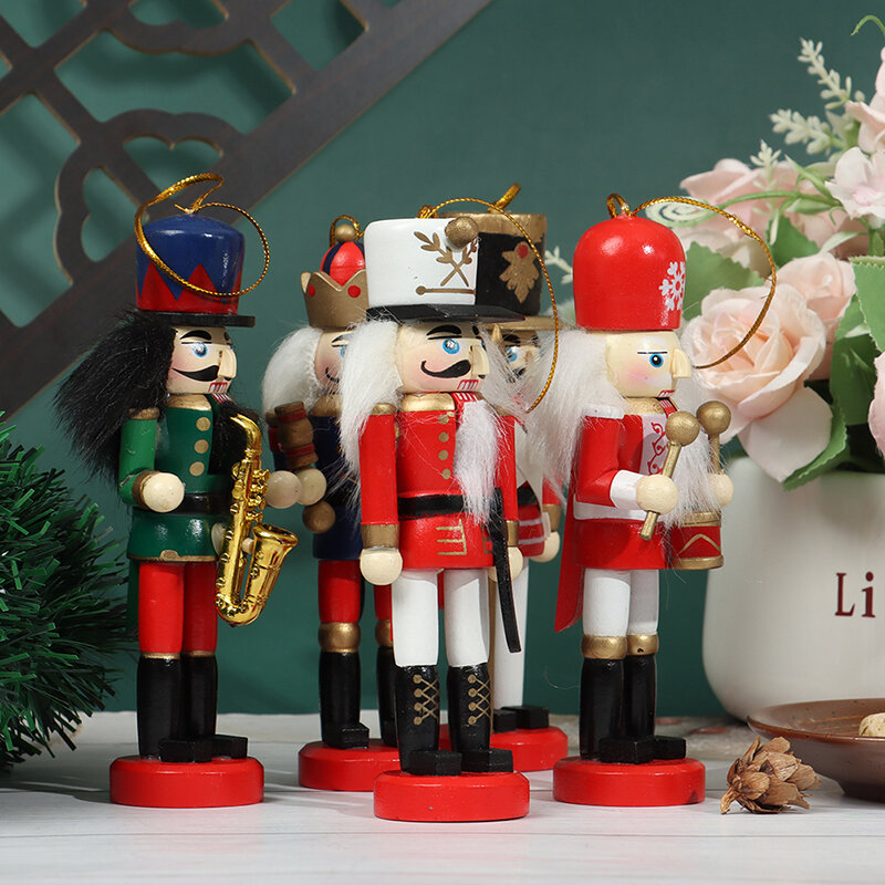 1pc de madeira nutcracker boneca para decoração de natal árvore de natal pingente ornamentos para festa de árvore de natal ano novo cor aleatória