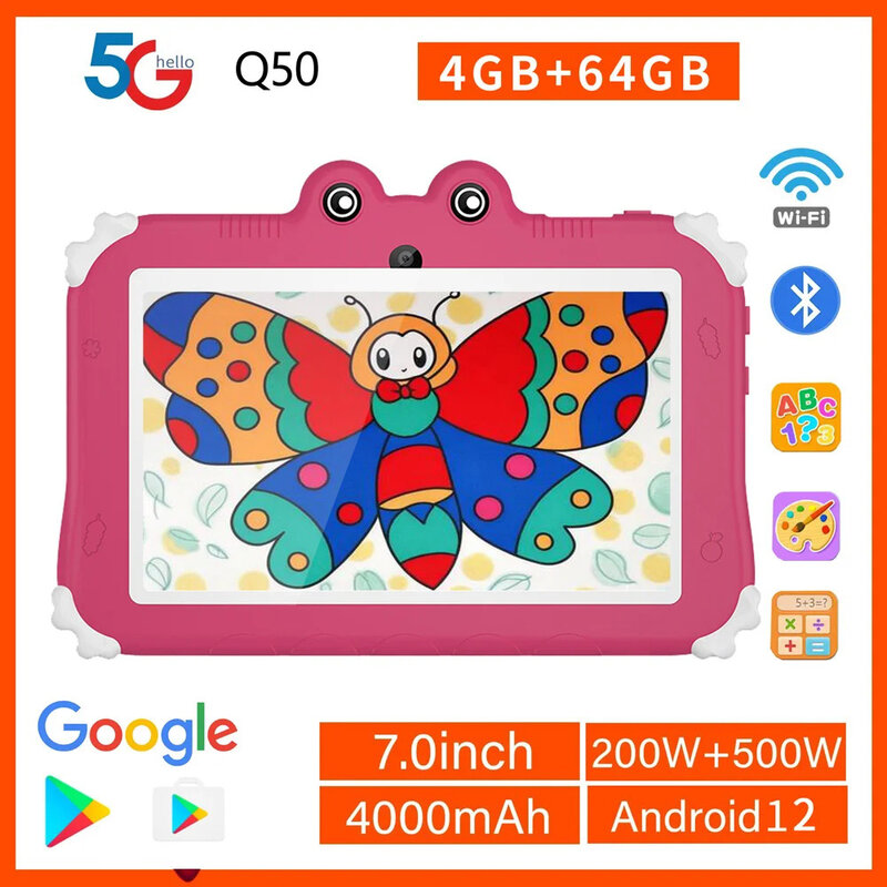 Tablet pc Android 12 OS anak-anak, edisi baru 7.0 inci RAM 4GB ROM 64GB baterai 4000mAh perangkat lunak bawaan 5G WIFI