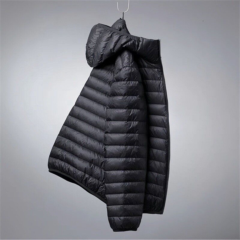 남성용 경량 방수 후드 패딩 재킷 코트, 캐주얼 아웃웨어, 따뜻한 초박형 숏 다운 파카, 플러스 사이즈 6XL, 겨울