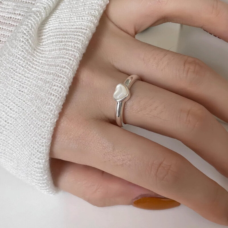 BF CLUB 925 srebrny pierścionek dla kobiet biżuteria serce z kamienia prosta otwarty Vintage pierścionek ręcznie robiony alergia na przyjęcie prezent urodzinowy