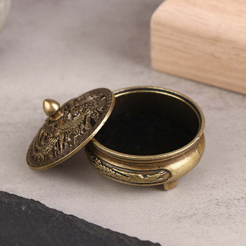 Kantong kuningan antik naga Phoenix pembakar dupa berongga dupa Mini ornamen Cina kuno dekorasi meja teh