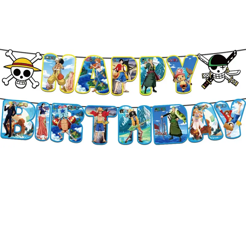 Desenhos animados One Piece Theme Party Supplies Balões de látex Banner de aniversário Decoração de bolo Presente DIY para criança, menina