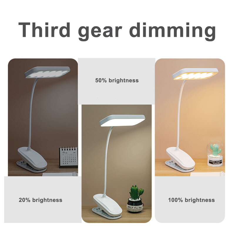 Lámpara de mesa Flexible de 360 ° con Clip, recargable por USB, luz de noche para dormitorio, estudio, lectura, trabajo de oficina