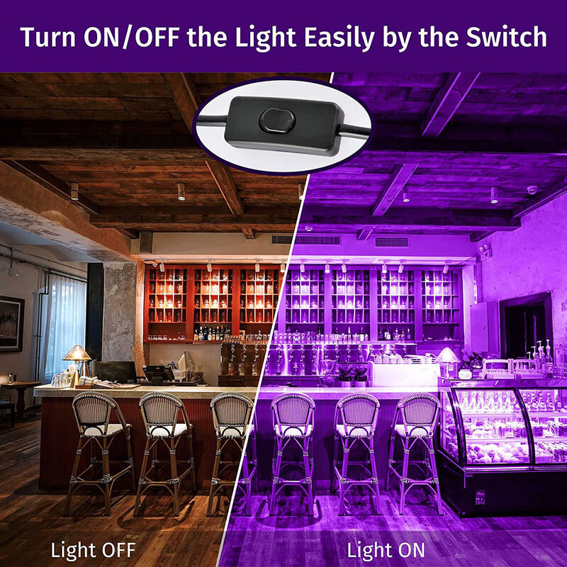 Luz LED ultravioleta negra para exteriores, reflector impermeable IP66 con cable de alimentación, interruptor de enchufe de 100 metros, 1,5 W
