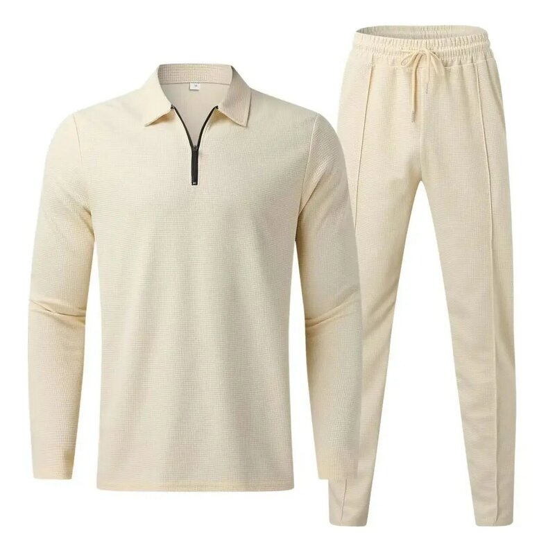 남성용 캐주얼 루즈한 편안한 스포츠 투피스 세트, 단색 긴팔 티셔츠 세트, 새로운 패션, 2024 용수철