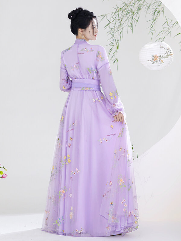 Purple Women's Han Chinese Clothing Ancient Costume Daily Wearable Style Jacket and Dress Chorus Recitation