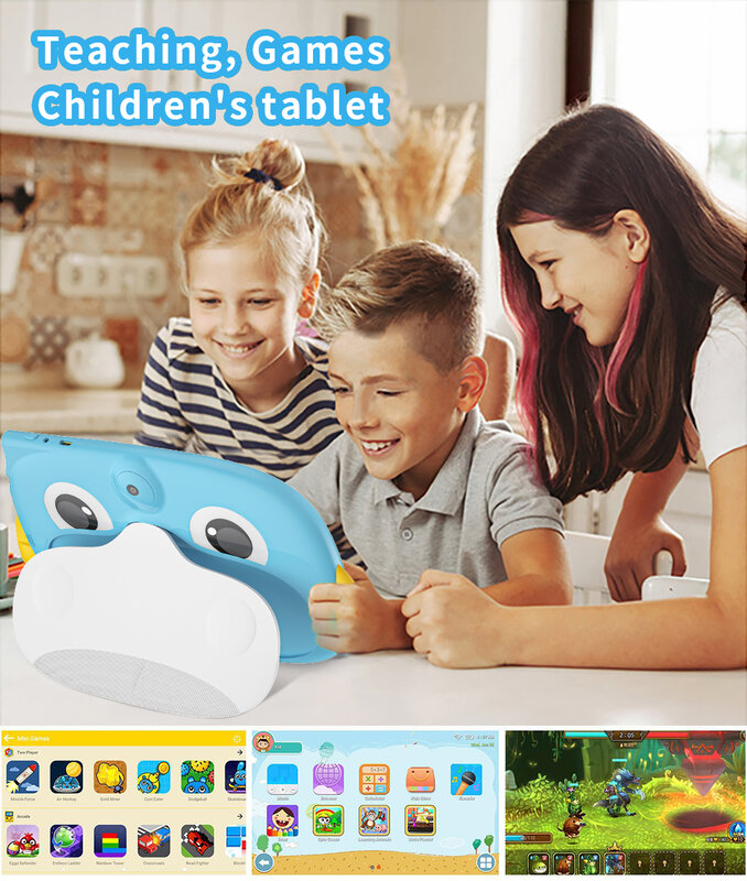 Ati Enanbones Tablette pour enfants, 7.0 pouces, Android 13, Façades Core, 4 Go + 64 Go, Logiciel intégré pour enfants installé
