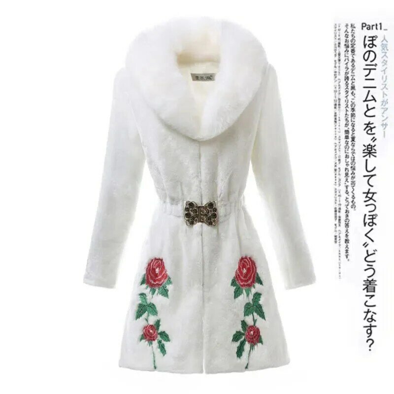Женская утепленная куртка с вышивкой на осень/зиму, теплая Вельветовая куртка из искусственного меха с V-образным вырезом, верхняя одежда, Женское пальто средней длины