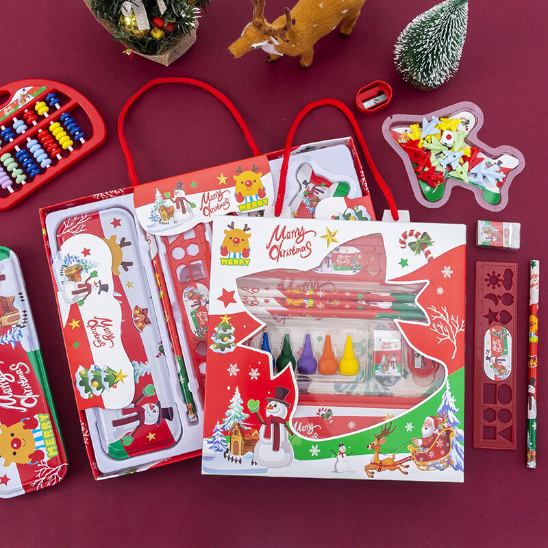 Set di cancelleria natalizia con matite astuccio per gomma temperamatite strumenti per disegnare scrittura regalo di natale per studenti