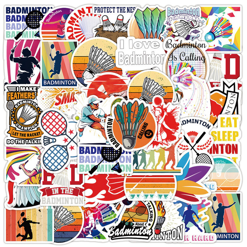 Desenhos animados Badminton Graffiti Sticker, Papelaria plana, Carro, Garrafa, Mala, Capacete, Computador portátil, Parede, Decoração de brinquedos, Novo, 10 pcs, 30 pcs, 50pcs