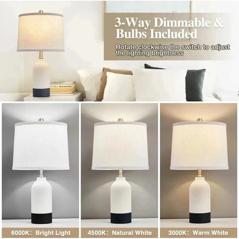 Lámparas de cerámica modernas para dormitorios, Juego de 2, 3 colores Tempe, US