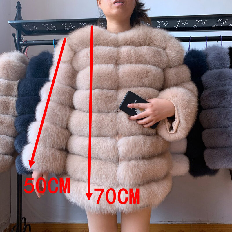Женское длинное пальто, теплая зимняя куртка 4 в 1 из натурального Лисьего меха, 70 см