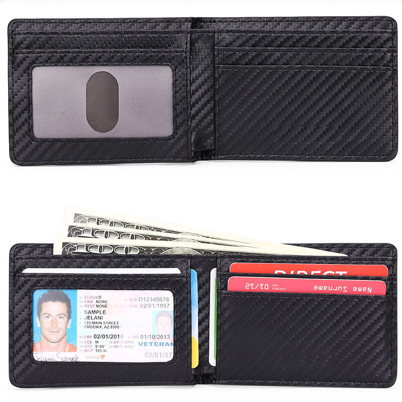 Porte-cartes personnalisé avec Logo pour hommes, en cuir de Fiber de carbone rétro, portefeuille cadeau RFID Apple Airtags, étui pour cartes, porte-monnaie avec pince à billets