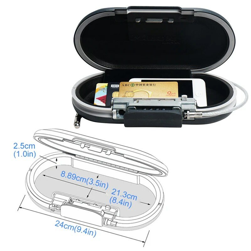 Kotak Penyimpan Portabel, Kunci Kombinasi Mini, Tali Kawat Aman, Perhiasan Tetap, Kartu Uang Ponsel Aman