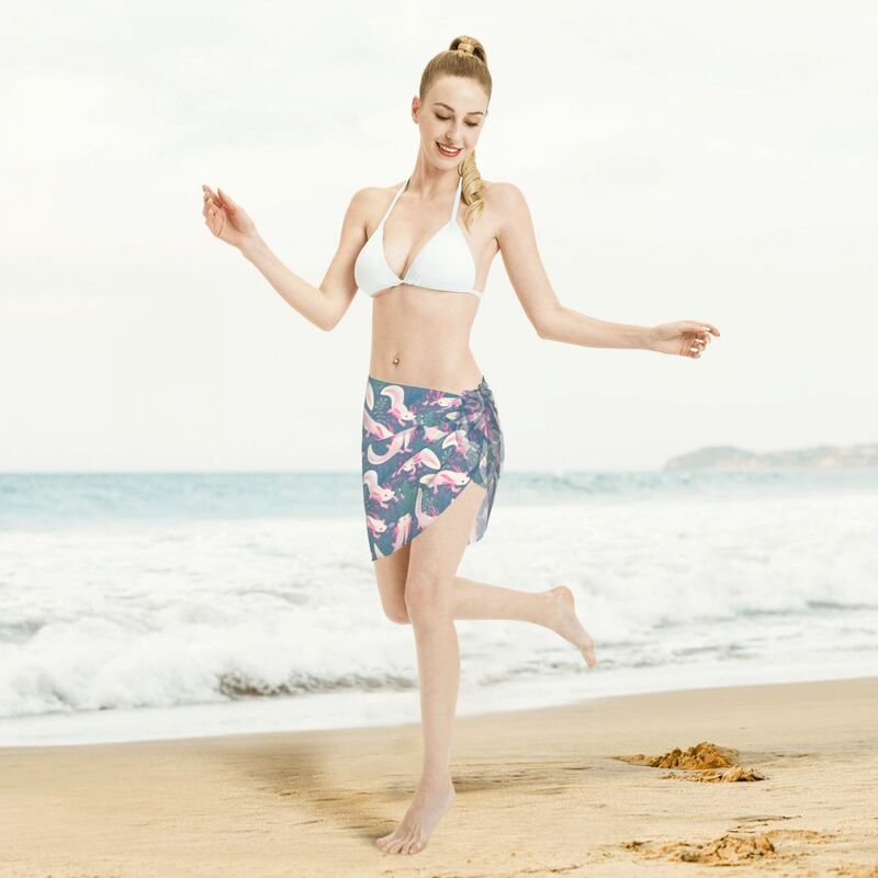 Sexy Women Chiffon Swimwear Pareo Scarf Axolotl Beach Cover Up Wrap Sarong Skirts Kawaii Beach Dress Swimsuits Bikini Cover Ups