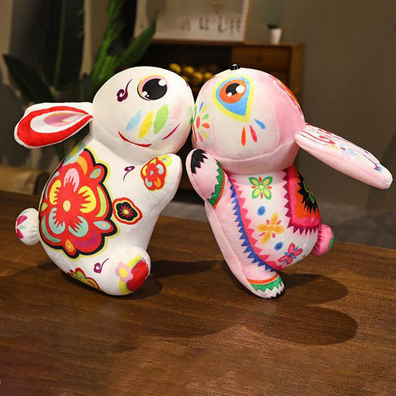 Mainan boneka kelinci zodiak Cina, tahun baru 2023, boneka kelinci mewah, bantal diisi untuk hadiah Tahun Baru