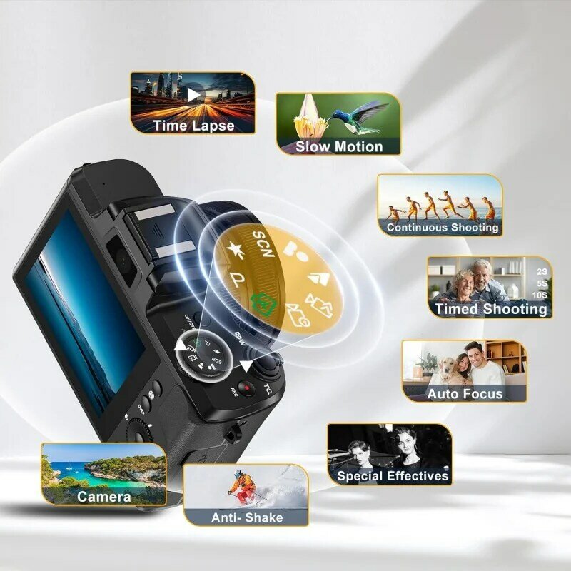 5k Digital kamera für Fotografie und Video Autofokus 5x optischer Zoom 64mp Vlogging Kamera für Youtube 6-Achsen-Stabilisierung Comp