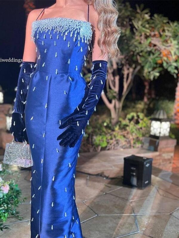 Evening Prom Dress Saudi Arabia Satin Draped Beading Pleat Christmas A-line Spaghetti Strap Bespoke Occasion Gown Midi Dresses