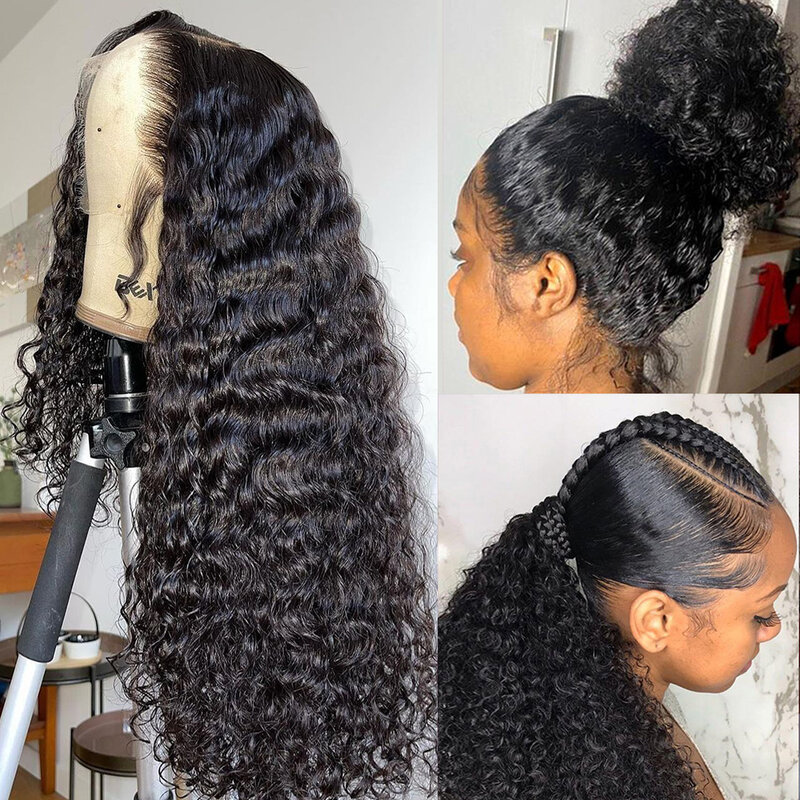 Diepe Golf 13X6 Hd Lace Frontale Human Hair Pruiken Voor Vrouwen Braziliaans Krullend 13X4 Menselijk Haar Kant Voorkant Pruik 360 Pre Geplukt Lijmloos