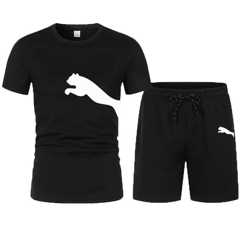2024 Sommer Herren Set lässig T-Shirt 2-teiliges Set einfache Retro-Straßen sport Jugend solide Rundhals ausschnitt Kurzarm Herren bekleidung