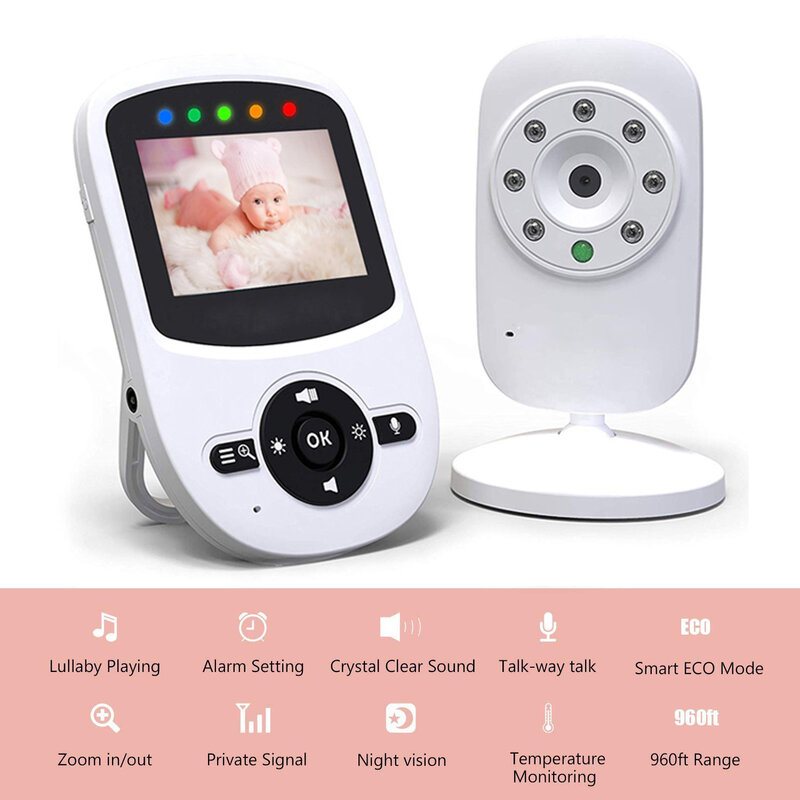 Babystar 2.4 Inch Wireless Video Baby Monitor High Resolution Baby Nanny Security Camera Night Vision Temperature Monitoring