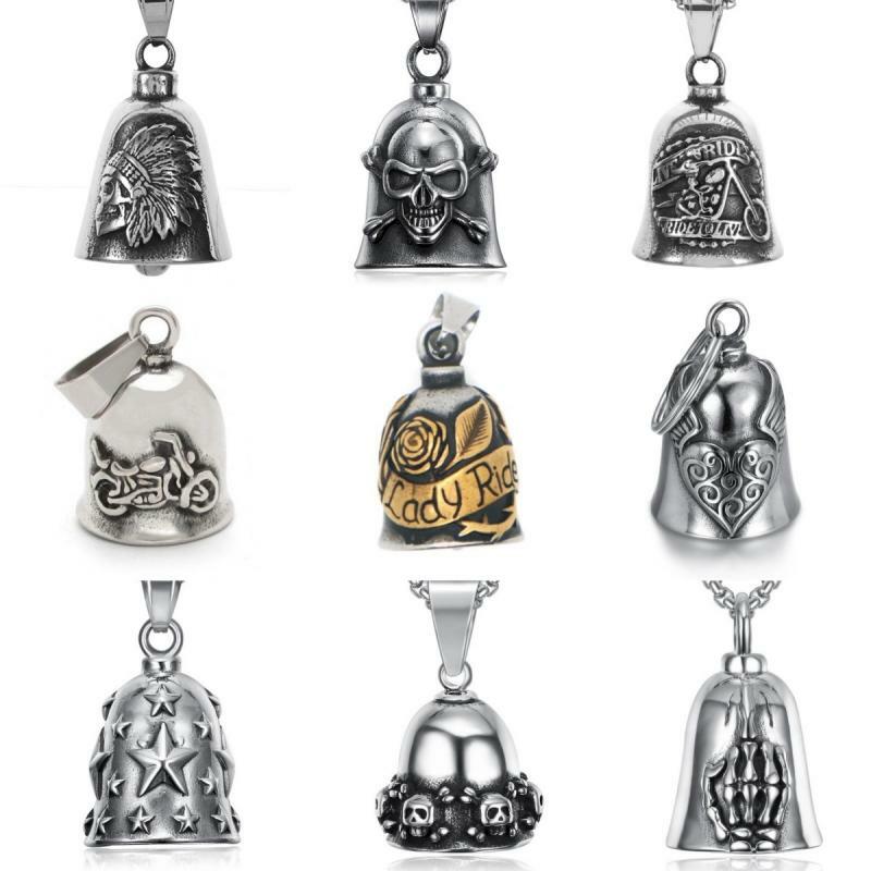 Men\\\\\'s Vintage Motorcycle Rider Pattern Bell Pendant Necklace Fashion Personality Guardian Bicycle Bell Accessory Gift