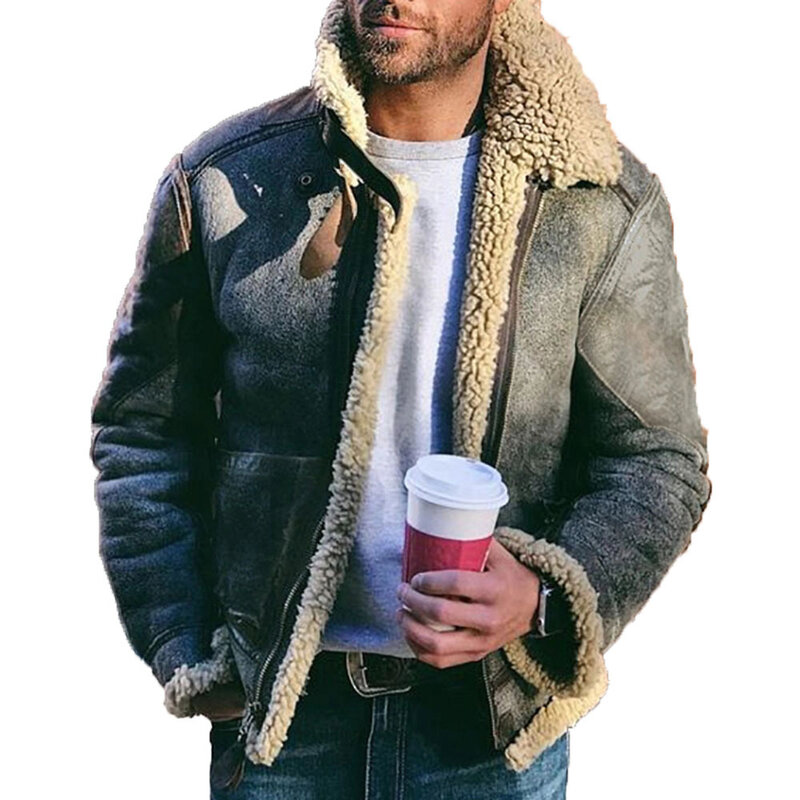 2024 남성용 인조 모피 원피스 따뜻한 코트, 두껍고 부드러운 인조 모피 플러시 재킷, 지퍼 코트