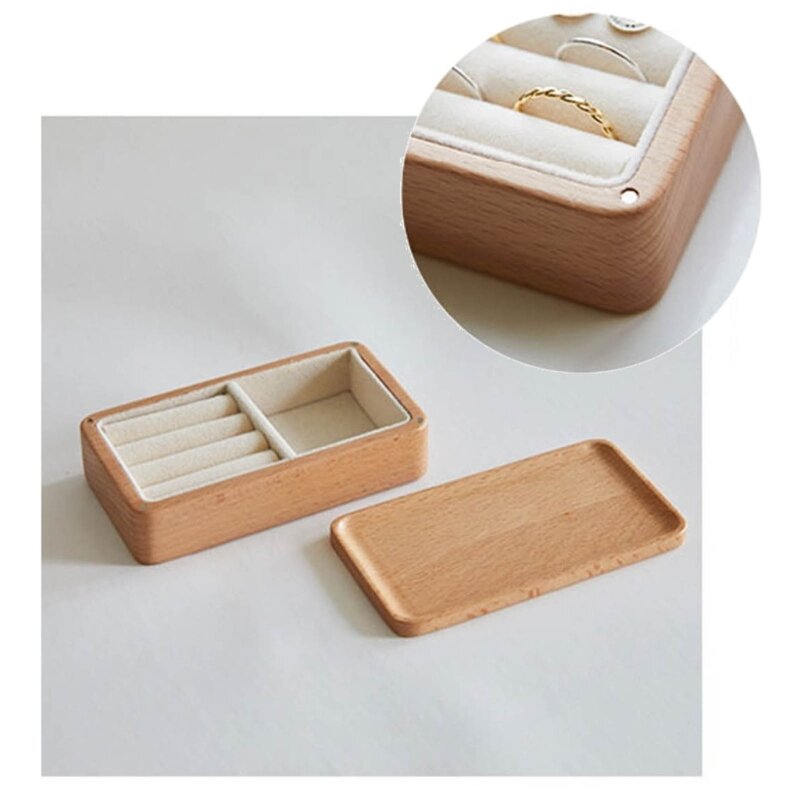 Wedding Wooden Box with Soft Interior Holder Ring Tray Jewelry Boxes Storage 517F