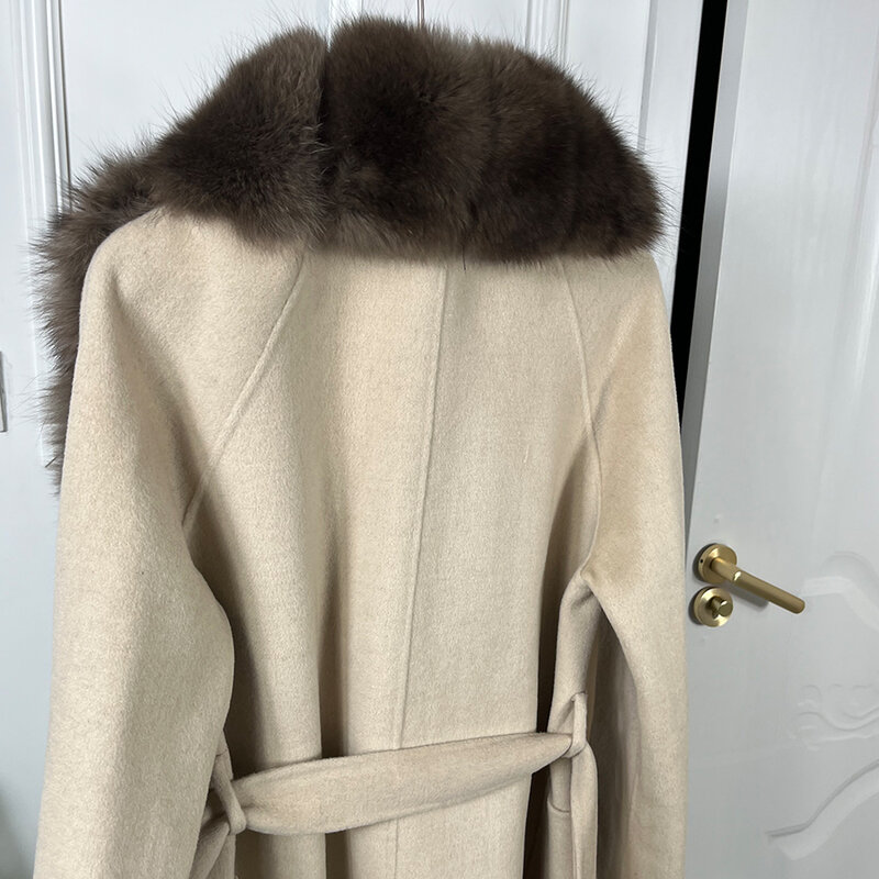 女性用カシミヤウールコート,冬用の暖かい毛皮のコート,冬の毛皮のコート,ナチュラルファー,ベストセラー