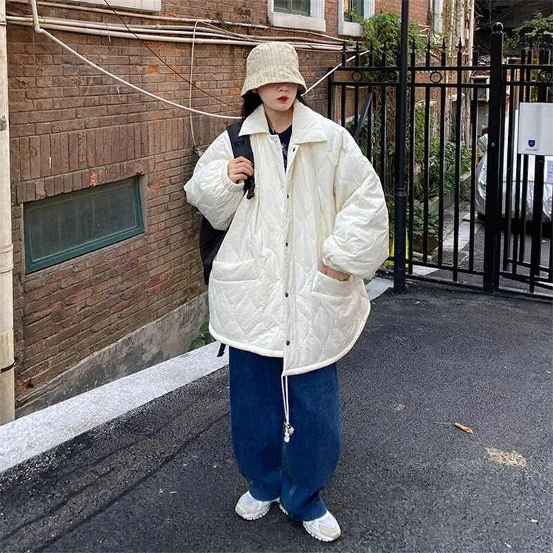 Bawełniany płaszcz Lingge damski Vintage zimowy płaszcz bawełniany koreański wersja luźny średniej długości bawełniany płaszcz zimowy modny zagęszczony bawełna