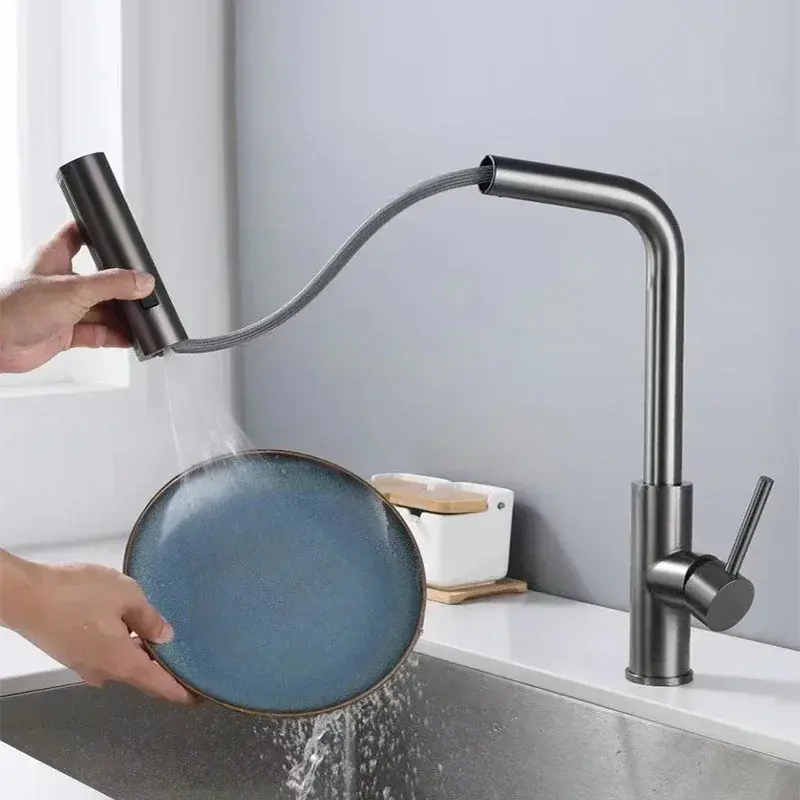 3-Modus-Griff ziehen Edelstahl Küchen armaturen Einloch Deck montiert Wasserfall Stream Sprayer Spüle Wasserhahn kalt und heiß Mixer
