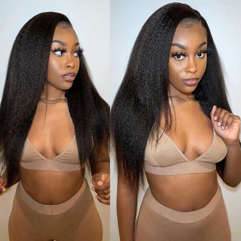 28 30 32 inch Kinky Straight Glueless Human Hair Wigs for Women Ready To Wear And Go Pre Cut 4x4 HD Lace Closure Wig Remy
