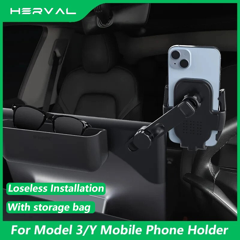 Herval dudukan ponsel Tesla Model 3/Y, dudukan telepon layar silikon braket tetap