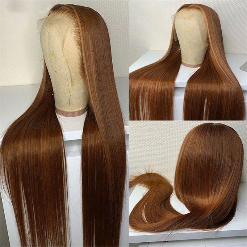 26'' Soft Long Silky Straight 180Density Brown Blonde Lace Front Wig For Black Women BabyHair Heat Resistant Glueless Preplucked