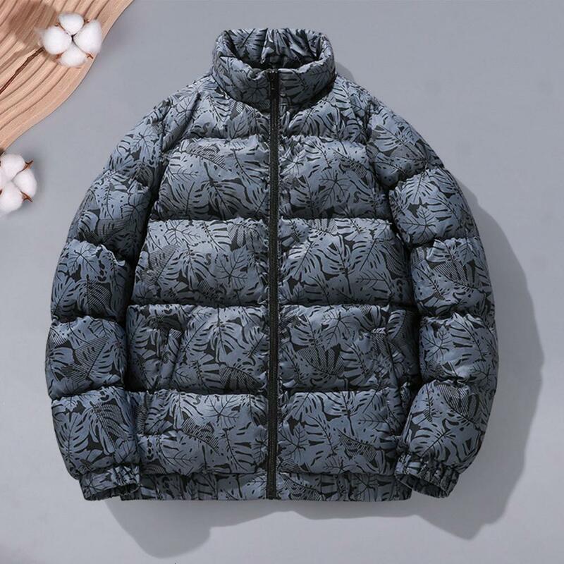 Men Autumn Winter Cotton-padded Coat Zipper Closure Stand Collar Down Coat Ultra-Thick Neck Protection Windproof Down Jacket