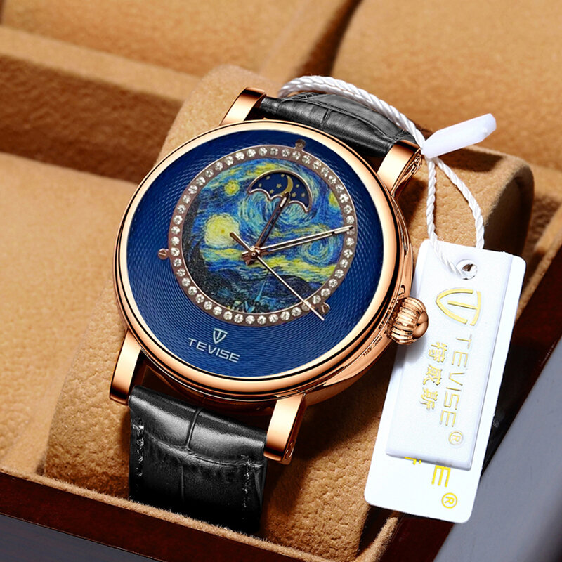 Tourbillon Automatic Watch for Men Mechanical Mens Watches Man Moon Phase Rose Gold Reloj Hombre Waterproof Diamond Male Clock