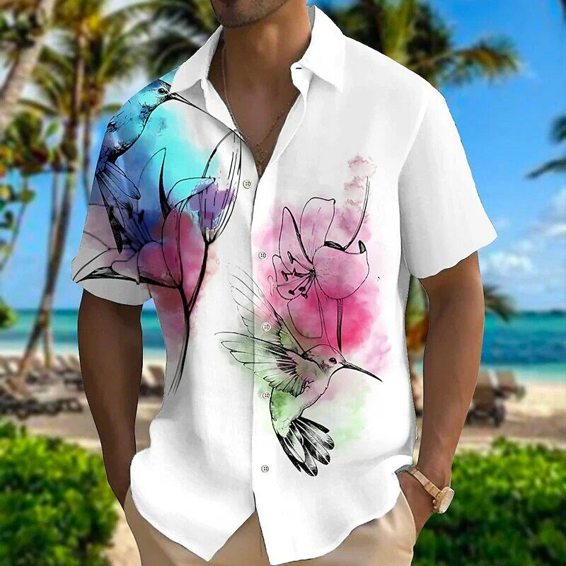 남녀공용 하와이 반팔 셔츠, 3D 프린트 동물 새 셔츠, 해변 여행 캐주얼 오버사이즈 셔츠, 5XL, 2023 여름 신상