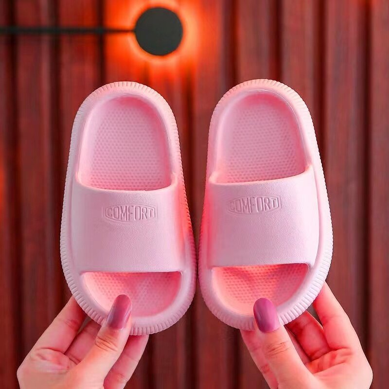 Summer Children's Casual Slippers Solid Color Breathable Non-Slip Home Bathroom Beach Kids Soft Slippers Boys Girls Indoor Shoes