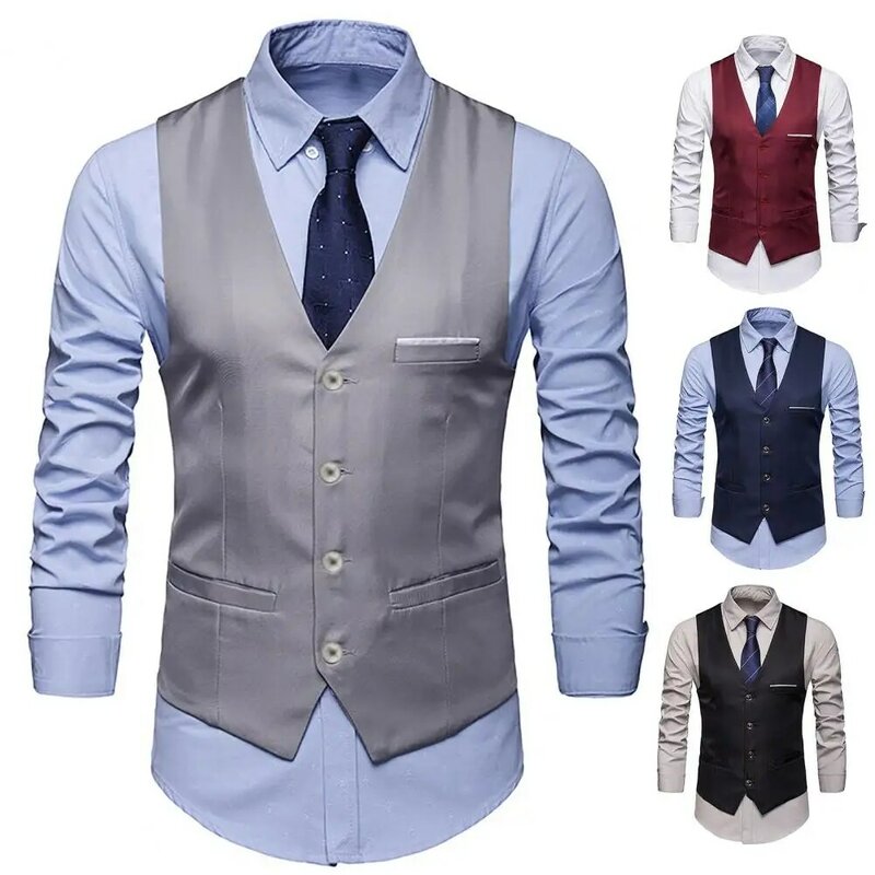 Colete masculino slim fit de peito único, colete masculino, sem mangas casual, jaqueta formal de negócios