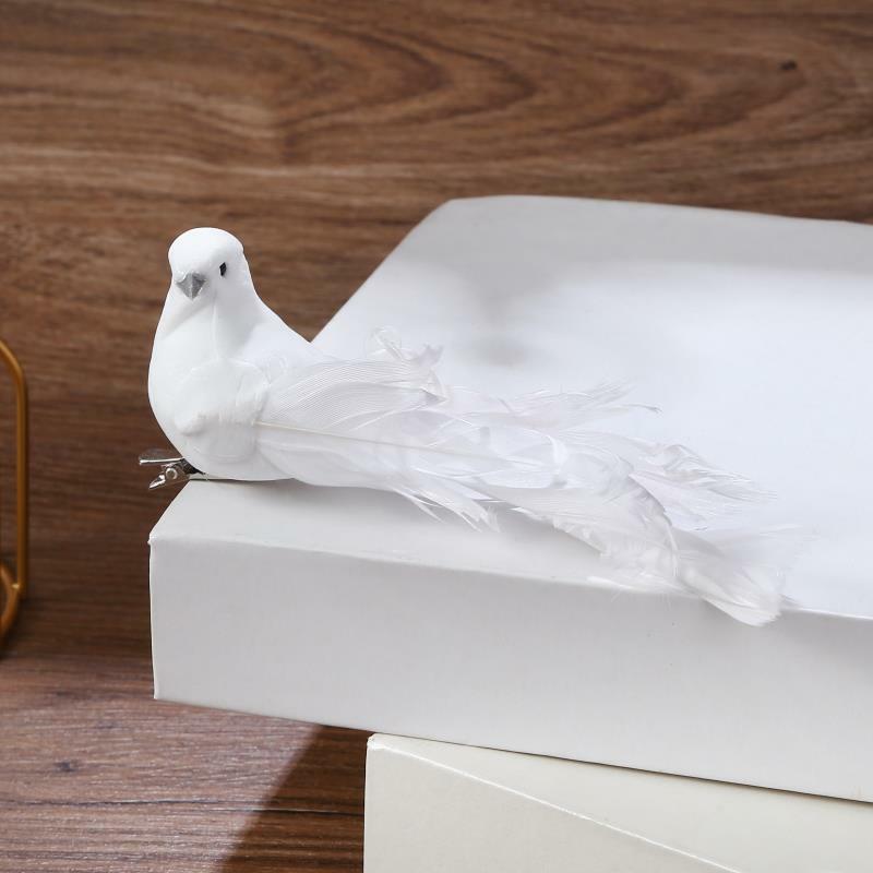 Artificial White Pigeon Plastic Feather Love Peace Doves Bird Simulation Figurines Home Table Garden Hanging Decoration Gift