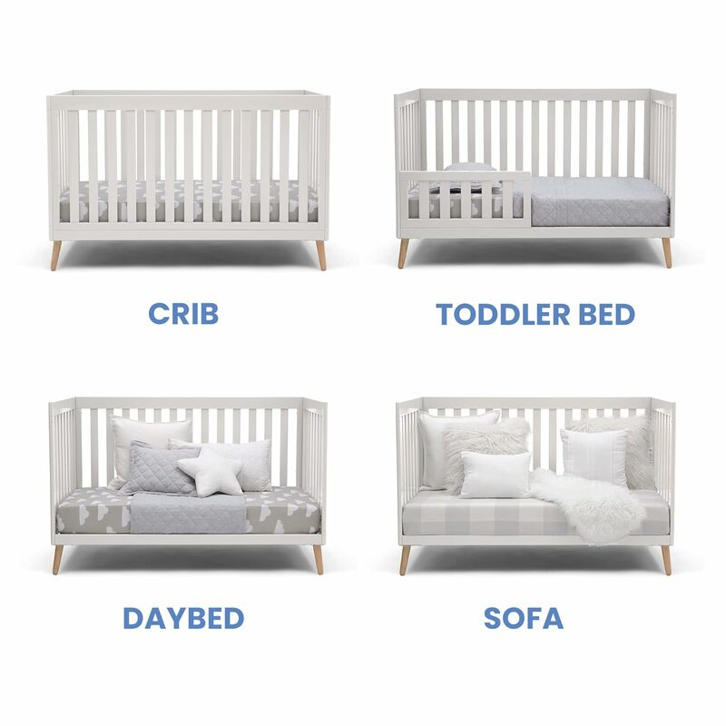 델타 어린이 에섹스 컨버터블 아기 침대, 비앙카 화이트, 내추럴 레그, 다양한 색상 선택 가능, 4 인 1