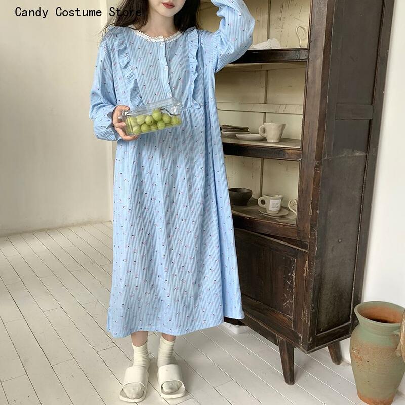 귀여운 공주 소녀, 간단한 홈웨어, 아늑한 인쇄 학생, 세련된 패션 잠옷, 여성 긴 소매