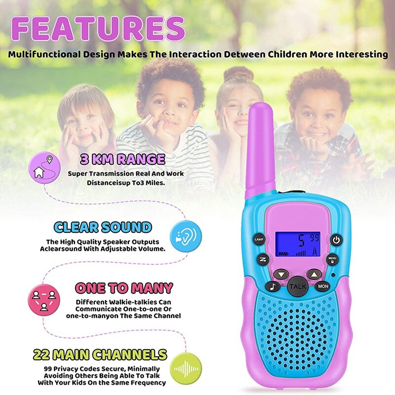 3 PCS Walkie Talkies For Kids, 3 KM Range Indoor Outdoor Activity Stem Toys, Birthday Gifts For Boys And Girls