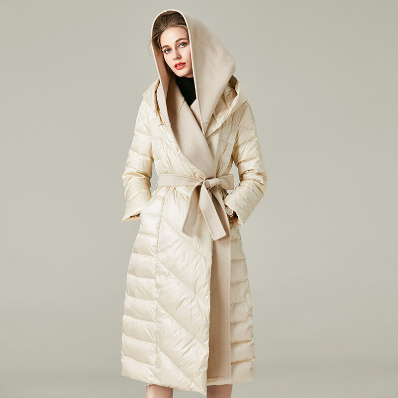 2022 New Winter Women Black White Duck Down Coats Fashion Ladies Hooded Ski Warm Jackets
